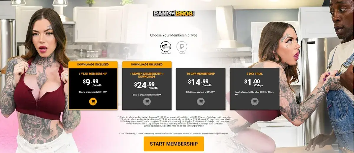 BangBros premium yearly membership deal showing 67% discount for annual subscription